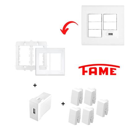 Imagem de Conj. 5 Interruptores Simples + 1 Tomada Usb Linha Evidence