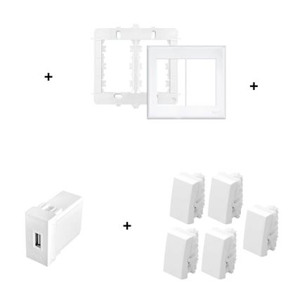 Imagem de Conj. 5 Interruptores Simples + 1 Tomada Usb Linha Evidence