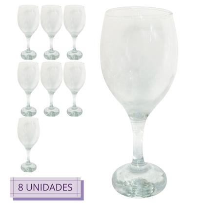 Imagem de Conj 8 Taças De Vinho 410ml Vidro Transparente Água