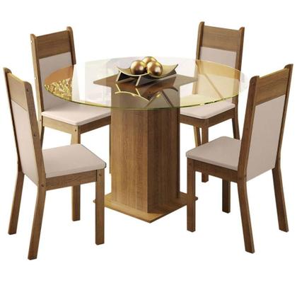 Imagem de Conj. Ana Mesa Tampo De Vidro 4 Cadeiras Rustic/Crema/bege
