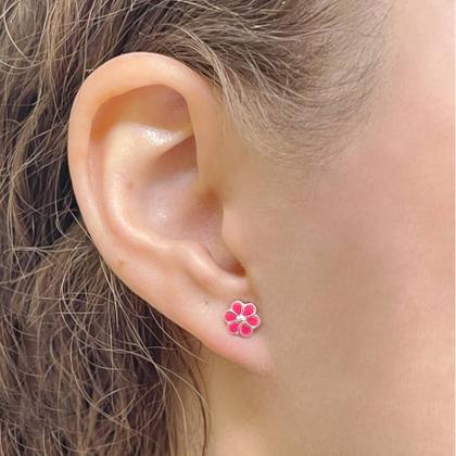 Imagem de Conj. Brinco E Pingente Infantil Prata Pura 925 Flor Rosa 