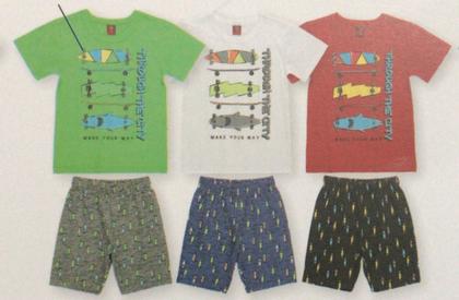 Imagem de Conj. Camiseta em meia malha e bermuda em moletom sem felpa - verde/cinza - Tam.10.