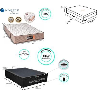 Imagem de Conj. Colchão Sankonfort Tranquillité  Casal Padrão Viúva 128x188x30 + Cama Box Baú 128x188