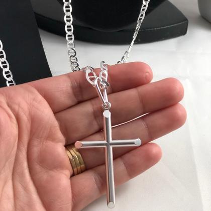 Imagem de Conj. Cordão Pulseira Cruz Prata 925 Latinha 60cm 20cm