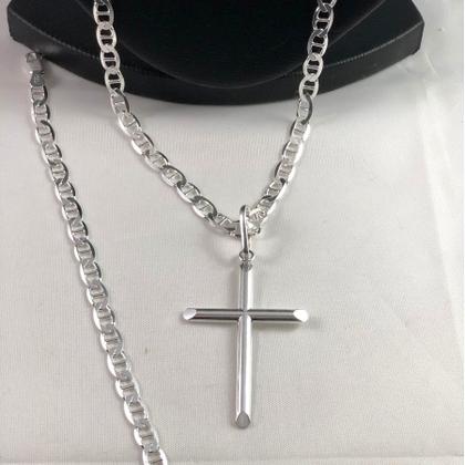 Imagem de Conj. Cordão Pulseira Cruz Prata 925 Latinha 60cm 20cm