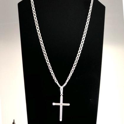 Imagem de Conj. Cordão Pulseira Cruz Prata 925 Latinha 60cm 20cm