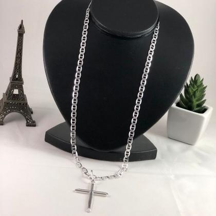 Imagem de Conj. Cordão Pulseira Cruz Prata 925 Latinha 60cm 20cm