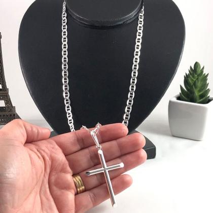 Imagem de Conj. Cordão Pulseira Cruz Prata 925 Latinha 60cm 20cm