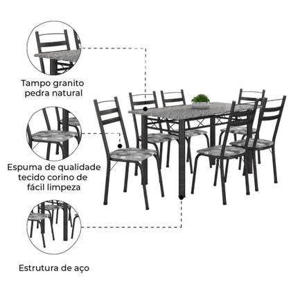 Imagem de Conj De Mesa Itália Com 6 Cadeiras 1,40m Granito/Dark