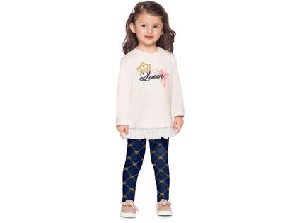 Imagem de Conj. Infantil Blusão Moletom Com Babado E Legging Coroa Azul Marinho Mundi Menina 1 Ano