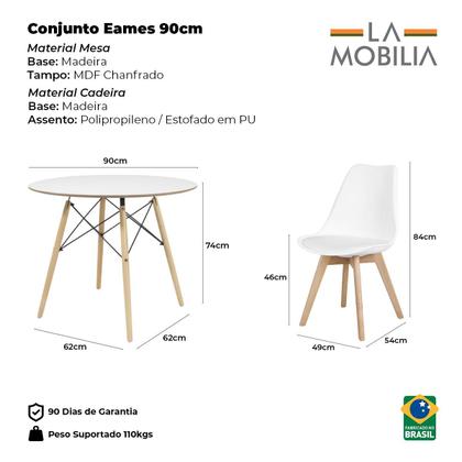 Imagem de Conj Mesa Eames 90Cm Redondo Com 4 Cad Saarinen Wood TP Branco - Branco