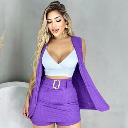 Imagem de Conjunrto Feminino 3 Peças Max Colete Cropped Short Saia 0550