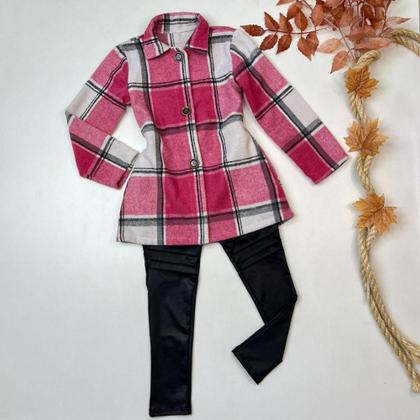 Imagem de Conjuntinho Inverno Infantil Elegante Casaco Calça Mini Diva Moda Blogueirinha