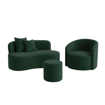 Imagem de Conjunto 01 Poltrona + Sofá e 1 Puff Curvo Orgânico Nature Gaia Veludo - Montanaris Decor