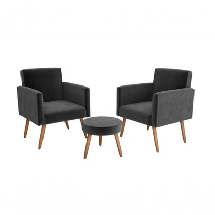 Imagem de Conjunto 02 Poltronas Decorativas E 1 Puff Dallas Chumbo