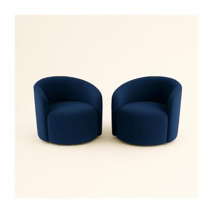 Imagem de Conjunto 02 Poltronas + Sofá e Puff Curvo Orgânico Nature Gaia Boucle Azul Marinho - Montanaris Decor