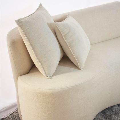 Imagem de Conjunto 02 Poltronas + Sofá e Puff Curvo Orgânico Nature Gaia Boucle Bege - Montanaris Decor