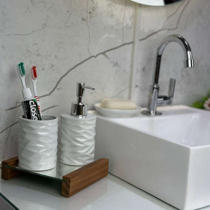 Imagem de Conjunto 03 Peças Para Pia Banheiro de Ceramica Cannes Branco - LYOR