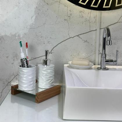 Imagem de Conjunto 03 Peças Para Pia Banheiro de Ceramica Cannes Branco - LYOR