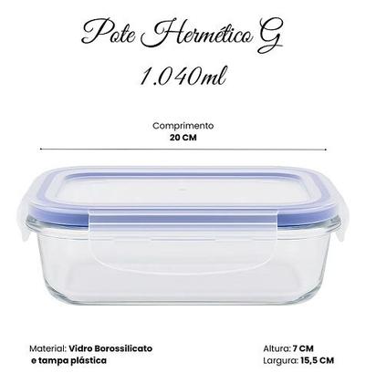 Imagem de Conjunto 03 Potes Herméticos Retangular de Vidro Ref:vh4053 VISTA HOME