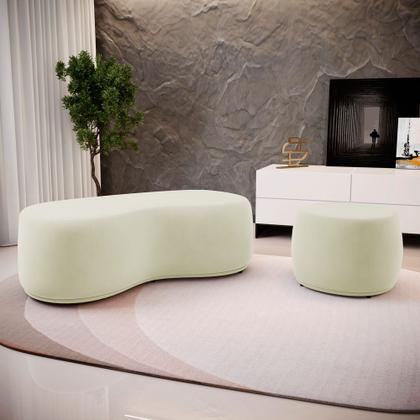 Imagem de Conjunto 03 Puffs Decorativos Living Aisha Orgânico Suede Bege Claro - Desk Design