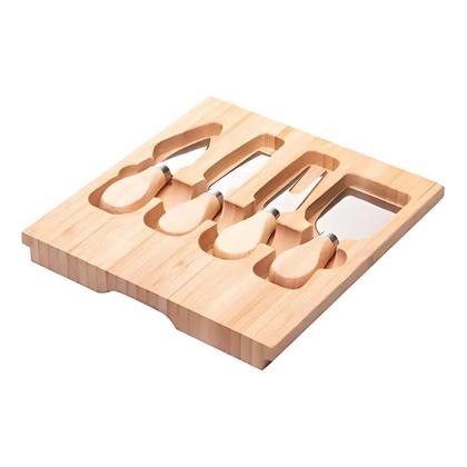 Imagem de Conjunto 06 Peças P/Queijo Com Bandeja de Bambu e Tabua Terrazo 220454 Lyor