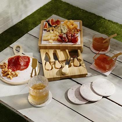 Imagem de Conjunto 06 Peças P/Queijo Com Bandeja de Bambu e Tabua Terrazo 220454 Lyor