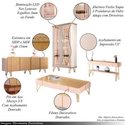 Imagem de Conjunto 1 Cristaleira 1 Buffet 1 Mesa de Centro e 1 Aparador Évora/Saluti/Cadenza/Vivant Off White/Champagne G26 - HB Móveis