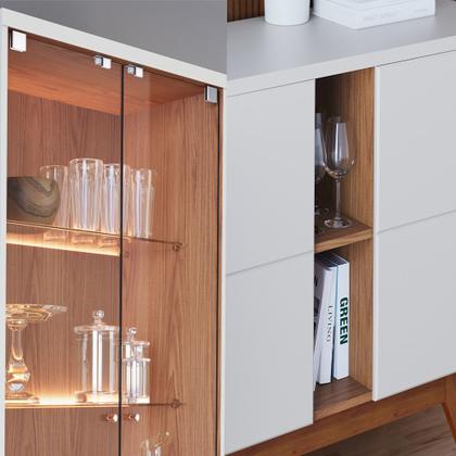 Imagem de Conjunto 1 Cristaleira e 1 Buffet Decorativo Sala de Jantar Sancho Pés em Madeira Off White G73 - Gran Belo