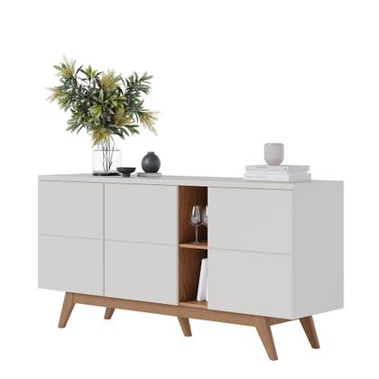 Imagem de Conjunto 1 Cristaleira e 1 Buffet Decorativo Sala de Jantar Sancho Pés em Madeira Off White G73 - Gran Belo