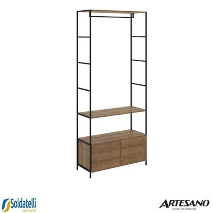 Imagem de Conjunto 1 estante 3 gavetas + 1 arara 2 gavetas com cabideiro steel quadra mdp vermont preto fosco - artesano