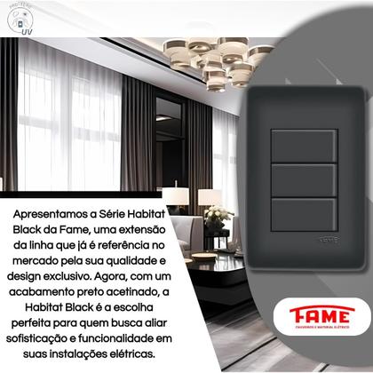 Imagem de Conjunto 1 Interruptor Intermediário + 2 Paralelo Habitat Black - Fame