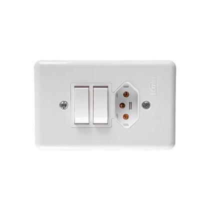 Imagem de Conjunto 1 Interruptor Simples   1 Paralelo   1 Tomada Com Placa 2P T 250V/10A Branco 4 X 20290 Ilumi