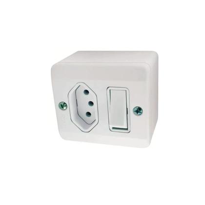 Imagem de Conjunto 1 Interruptor Simples   1 Tomada Sobrepor Com Caixa 2P T 250V/10A Branco 4 X 2 63200 Ilumi