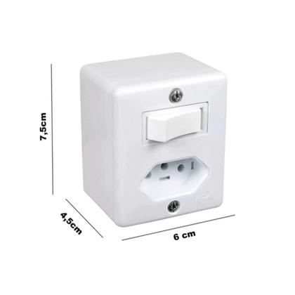 Imagem de Conjunto 1 Interruptor Simples   1 Tomada Sobrepor Com Caixa 2P T 250V/10A Branco 4 X 2 63200 Ilumi