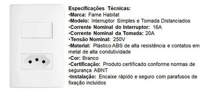 Imagem de Conjunto 1 Interruptor Simples 16a 1 Tomada 20a Fame Habitat