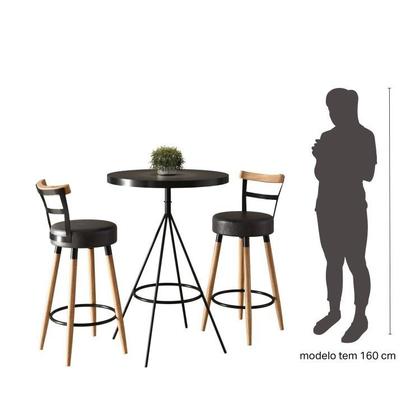 Imagem de Conjunto 1 Mesa Bistrô Tampo Madeira Maciça Redondo 2 Banquetas Moscou