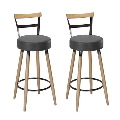 Imagem de Conjunto 1 Mesa Bistrô Tampo Madeira Maciça Redondo 2 Banquetas Moscou