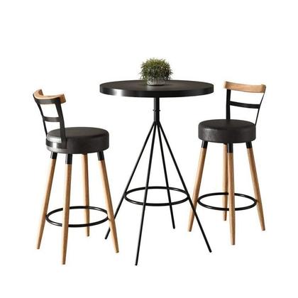 Imagem de Conjunto 1 Mesa Bistrô Tampo Madeira Maciça Redondo 2 Banquetas Moscou