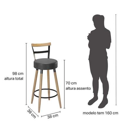 Imagem de Conjunto 1 Mesa Bistrô Tampo Madeira Maciça Redondo 2 Banquetas Moscou
