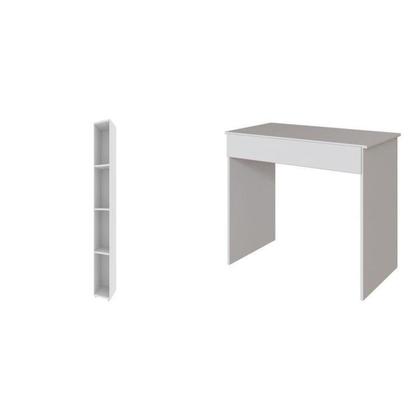 Imagem de Conjunto 1 Mesa Escrivaninha 1 Gaveta Sevilha e 1 Estante Livreiro Modular 4 Nichos Delta