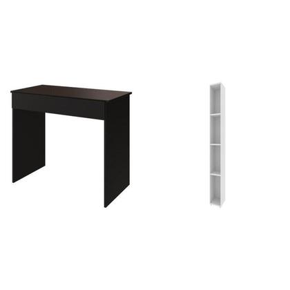 Imagem de Conjunto 1 Mesa Escrivaninha 1 Gaveta Sevilha e 1 Estante Livreiro Modular 4 Nichos Delta