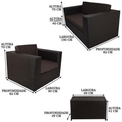 Imagem de Conjunto 1 Namoradeira, 2 Poltronas Classe A Assento Estofado e Mesa - Marrom Tabaco
