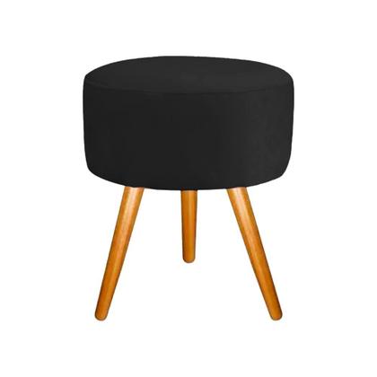 Imagem de Conjunto 1 Poltrona Opala com 1 Puff Redondo Luxo com Pés Estilo Retrô - Preto