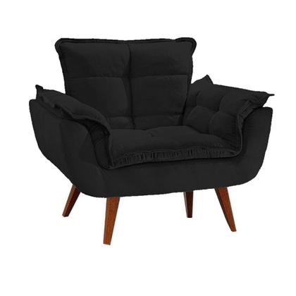 Imagem de Conjunto 1 Poltrona Opala com 1 Puff Redondo Luxo com Pés Estilo Retrô - Preto