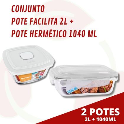 Imagem de Conjunto 1 Pote Vidro Hermetico 1040ml + 1 Pote Facilita 2 Litros