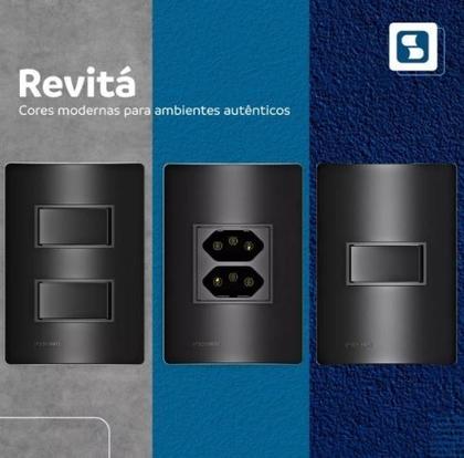 Imagem de Conjunto 1 Tecla Simples 1 Tecla Paralela e 1 Tomada 2P+T 10A Embutir Revitá Soprano Preto Carbono