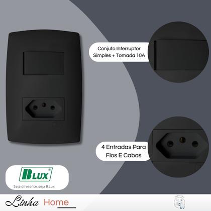 Imagem de Conjunto 1 Tecla Simples + Tomada 10 A Home Com Placa B.lux