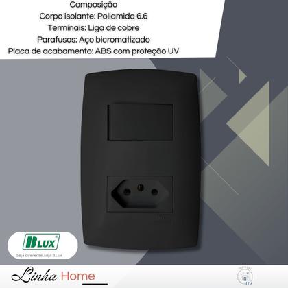 Imagem de Conjunto 1 Tecla Simples + Tomada 10 A Home Com Placa B.lux