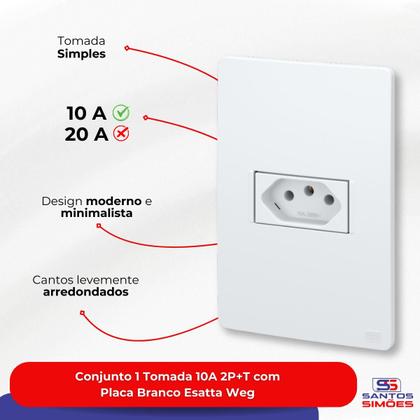 Imagem de Conjunto 1 Tomada 10A 2P+T com Placa Branco Esatta Weg
